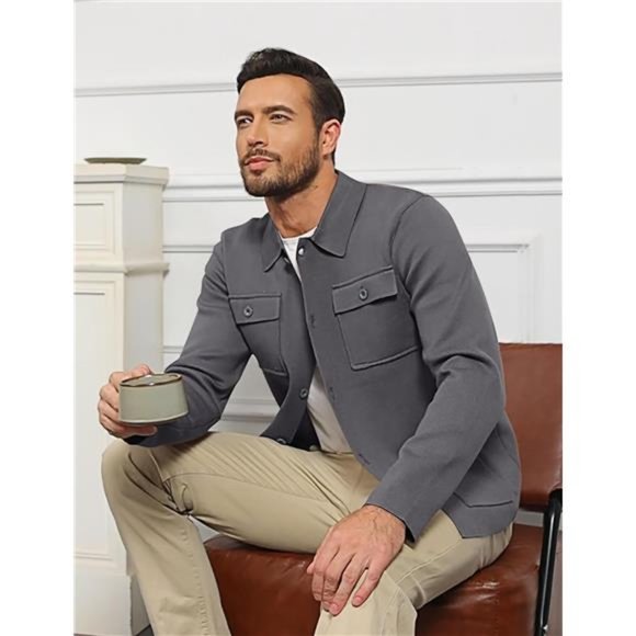 Men's Cardigan Sweater Casual Knit Button Down Long Sleeve Winter Sweater - Picture 2 of 5